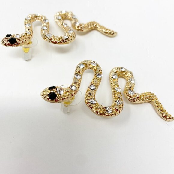 Gold Snake Crystal Body Statement Earrings - Picture 7 of 7